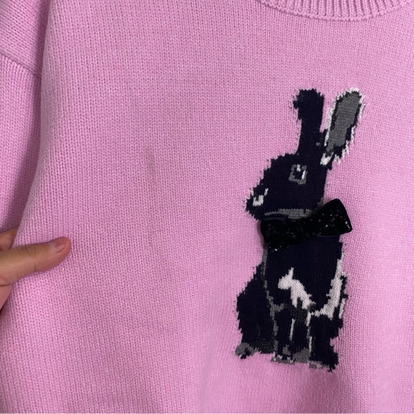 English Factory Bunny Rhinestone Bow Sweater Pink Small FLAWED - Picture 3 of 8
